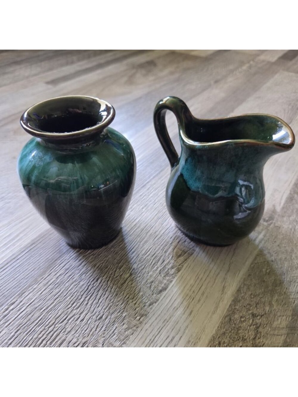 Blue Mountain Pottery Vase‎ Creamer 4" Green Drip Glaze Mid Century Modern Retro